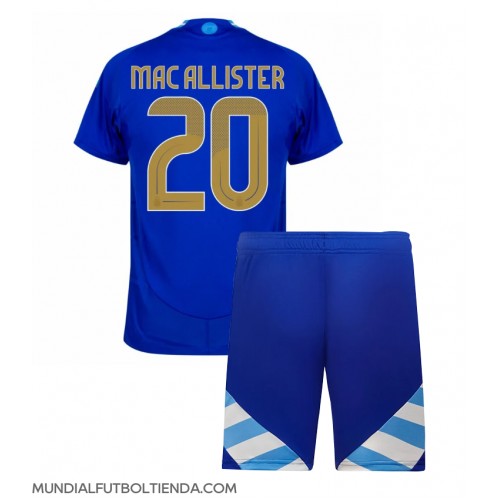 Camiseta Argentina Alexis Mac Allister #20 Segunda Equipación Replica Copa America 2024 para niños mangas cortas (+ Pantalones cortos)